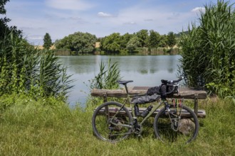 With the gravel bike in nature, Lower Franconia, lake, body of water, blue sky, trekking,