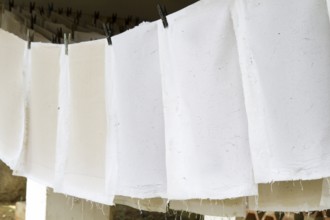 Handmade paper dries in the air