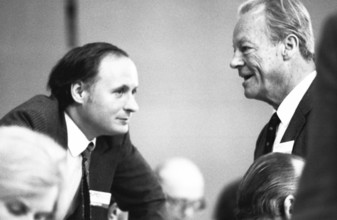 SPD Party Congress April 1982.Oskar Lafontaine and Willy Brandt, Germany, Europe