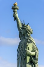 Detail replica of the Statue of Liberty by Frédéric Auguste Bartholdi at the roundabout in the Rte
