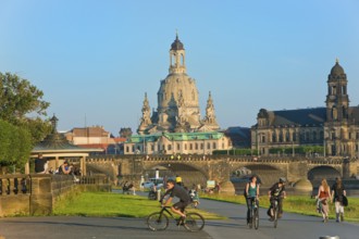 Dresden Silhouette View from Neustätter Elbufer to Dresden Old Town
