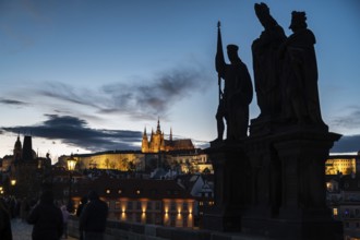 PRAGUE, CZECHIA - MARCH 25, 2023: Prague Castle Hradczany view from Charles Bridge