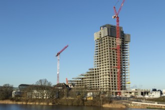 Elbtower construction project halted due to insolvency, construction site of the unfinished