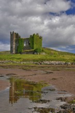 Castle ruin, mudflats, low tide