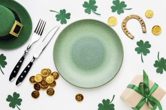 Flat lay plate cutlery st patrick day