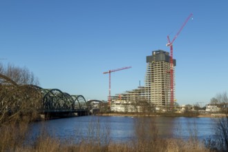 Elbtower construction project halted due to insolvency, construction site of the unfinished