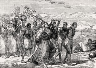 Slaves traversing the African desert, 19th century, From British Battles on Land and Sea, by James
