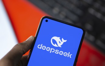 Deepseek Ai logo is displayed on smartphone.