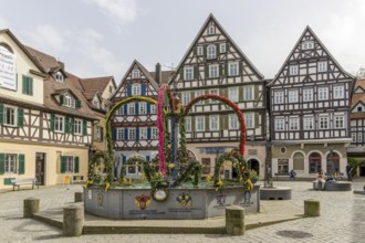 Schorndorf Easter fountain (market fountain) on the upper market square and in the background large