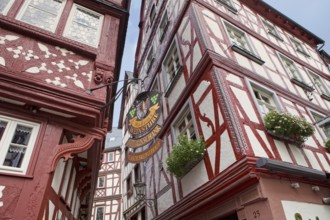 Timber-frame houses at Bernkastel, Bernkastel-Kues, Middle Mosel, Rhineland-Palatinate, Germany,