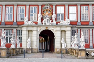 Gate with sculptures, Princely Residence Palace, Wolfenbüttel, Lower Saxony, Guelph Castle,