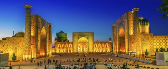 SAMARKAND, UZBEKISTAN - MAY 8, 2019: Registan, an old public square in the heart of the ancient