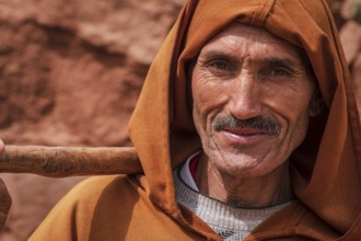 Berber farmer with hoe, Ait Blal, azilal province, Atlas mountain range, morocco