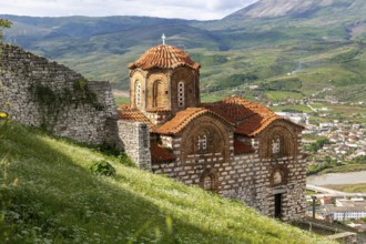Byzantine architecture of Holy Trinity church, Citadel of Berat Castle, UNESCO World Heritage Site,