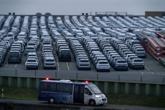 Parking space for import vehicles, hundreds of Hyundai Ioniq, electric cars, waiting for onward