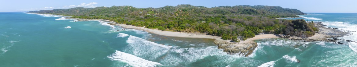 Aerial view, sandy beach and coast with waves, Playa Santa Teresa, Costa Rica, Central America