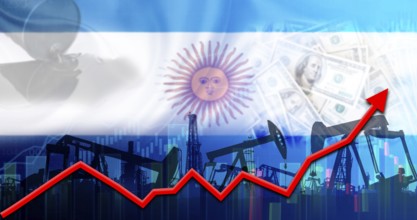 Concept of oil production with Argentina flag