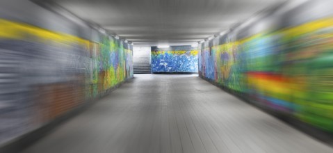 Art project by Martin Blumöhr, zoom effect, pedestrian subway Niwenhaus, Dom-Pedro-Straße, Munich,