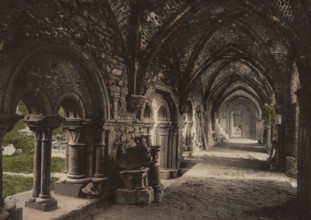 Ghent. Abbey of St Bavon. The cloister, Belgium, Historical, digitally restored reproduction from a