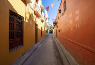 Colombia, Scenic colorful streets of Cartagena in historic Getsemani district near Walled City,
