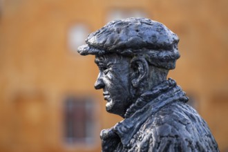 B&W Worker, sculpture by Jens Galschiøt, Børnehusbroen, Christianshavns Kanal, Copenhagen, Denmark,