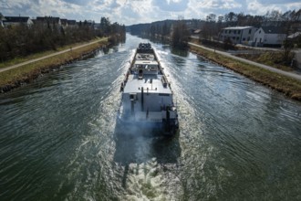 Cargo ship on the Main-Danube Canal, Möhrendorf, Bavaria, Germany, Europe