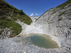 Glacier mill with glacier pots on the Trinser Alp Mora, Trin, Canton Graubünden, Switzerland,