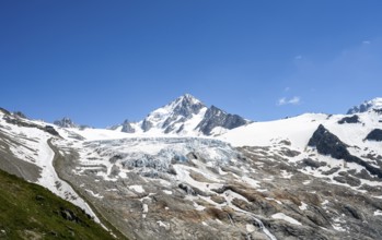 High alpine mountain landscape, summit of the Aiguille de Chardonnet and Glacier du Tour, glaciers