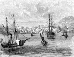 View of Corfu in the Mediterranean, Greece, in 1869, Historical, digital reproduction of an