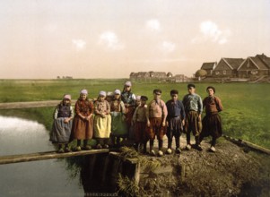 Native children, Marken Island, Holland, ca 1895, Historical, digitally restored reproduction from