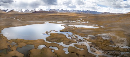 Highlands, mountains and lake, Kumtor, Kyrgyzstan, Asia
