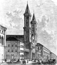 Ludwigskirche in Munich, St Ludwig, Ludwigstraße, double tower, 19th century, building, pedestrian,