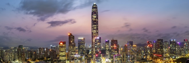 Shenzhen skyline with skyscrapers city centre downtown evening panorama in Shenzhen, China, Asia