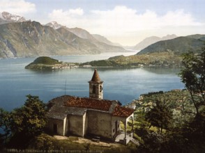 Capello St Angelo and view of Bellagio, Lake Como, Italy, c. 1895, Historic, digitally restored