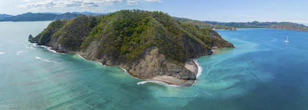Aerial view, tropical island in the turquoise ocean, Tortuga Island, Puntarenas, Costa Rica,