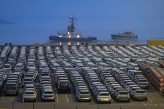 Parking space for import vehicles, hundreds of Hyundai Ioniq, electric cars, waiting for onward