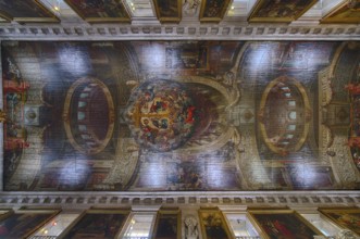 Interior view, coffered ceiling, ceiling painting, perspective painting, ceiling, church Igreja de