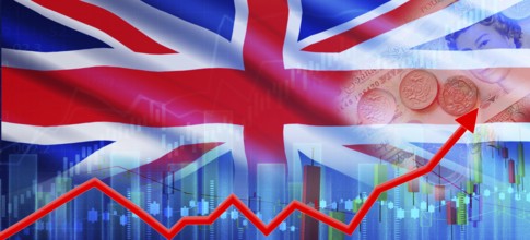 UK financial growth concept, economic recovery. Growth of UK economy on the financial graph