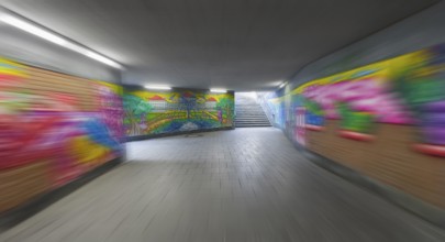 Art project by Martin Blumöhr, zoom effect, pedestrian subway Niwenhaus, Dom-Pedro-Straße, Munich,