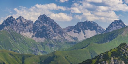 Mountain panorama from the Kanzelwand, 2224m, to Öfnerspitze, 2576m, Großer Krottenkopf, 2656m and