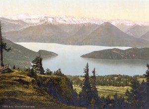 Rigi Rothhorn, View of Vitznau and the Alps, Rigi, Switzerland, Historic, digitally restored