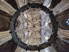 Interior view with view through the Gothic chandelier, Cathedral of St Stephen and St Sixtus,