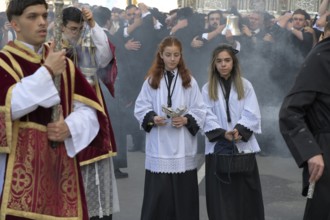 Good Friday procession, altar servers, Malaga, Spain, Europe