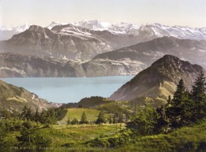 Scheidegg, with Gersau and Vitznauer Stock, Rigi, Switzerland, Historic, digitally restored