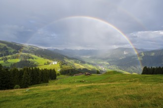 View over the Brixen Valley with rainbow, Hochbrixen, Brixen im Thale, Kitzbühel Alps, Tyrol,