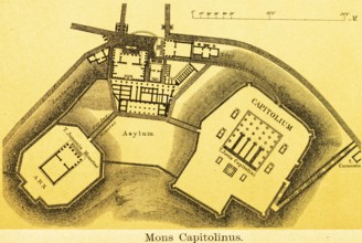 Floor plan of Mons Capitolinus, Capitoline Hill, Hill of the Capitol with scale, religious centre