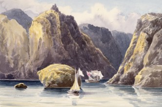 Strait, Passage in the Azores, Portugal, digital reproduction of a painting by Charles Hamilton