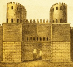 Porta Appia, city gate with defence towers, part of the city wall, battlements, defence, attack,