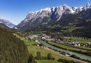 Drone image, settlement area, view of village with church, Pfarrwerfen, Tennengebirge, Salzachtal,