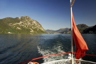 Excursion boat, Lago di, Lake Lugano, Monte Bre, Lugano, Ticino, Switzerland, Europe